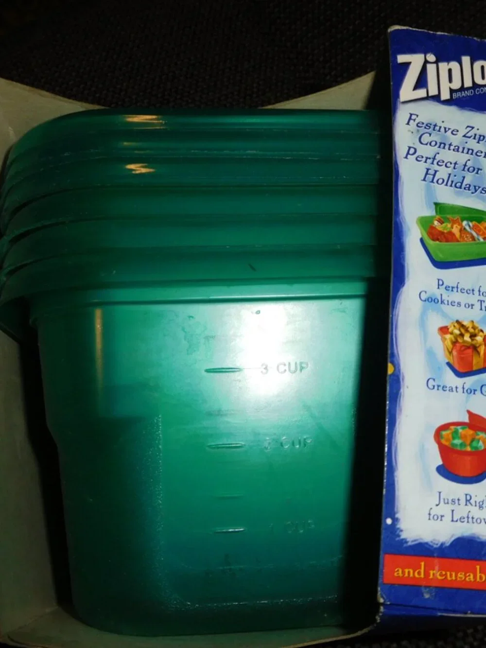 New Vtg Ziploc Food Containers Vintage Holiday Christmas green M squares 32 oz